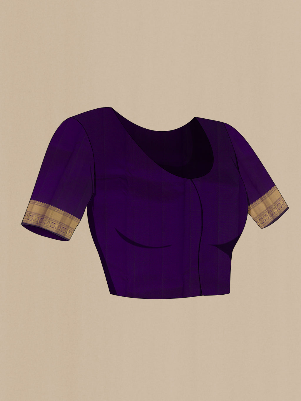 Close up image of the blouse of Dark Blue Kanchipuram Silk Saree with Zari Butta on the body and Zari Border. 