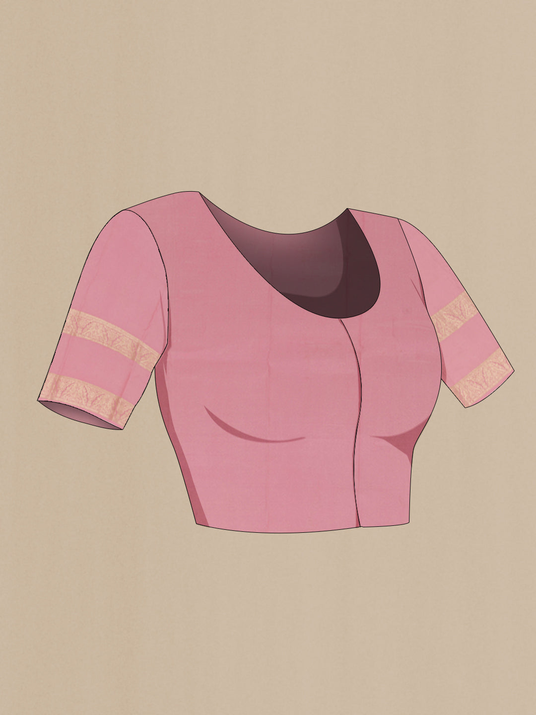 Close up image of the blouse of Pink Printed Silk Saree with Floral Print on the body and Zari Border. 