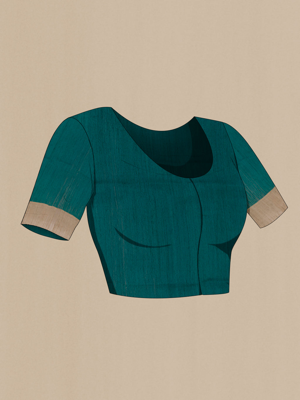 Close up image of the blouse of Sea Green Tussar Silk Saree with Printed design on the body and Zari Border. 