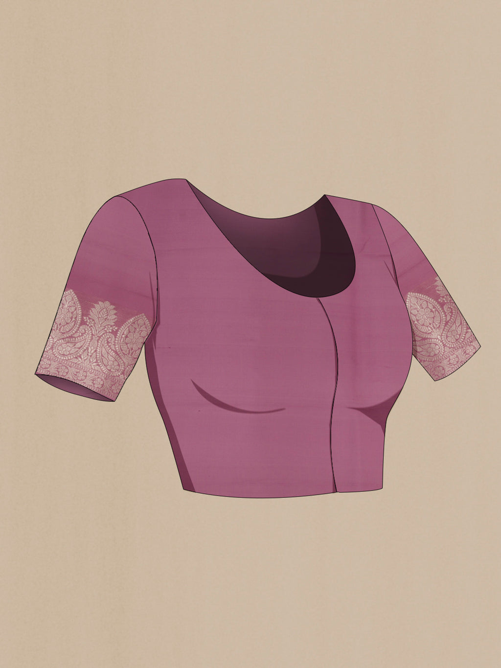 Close up image of the blouse of Lavender Organza Saree with Zari Butta on the body and Zari Border. 