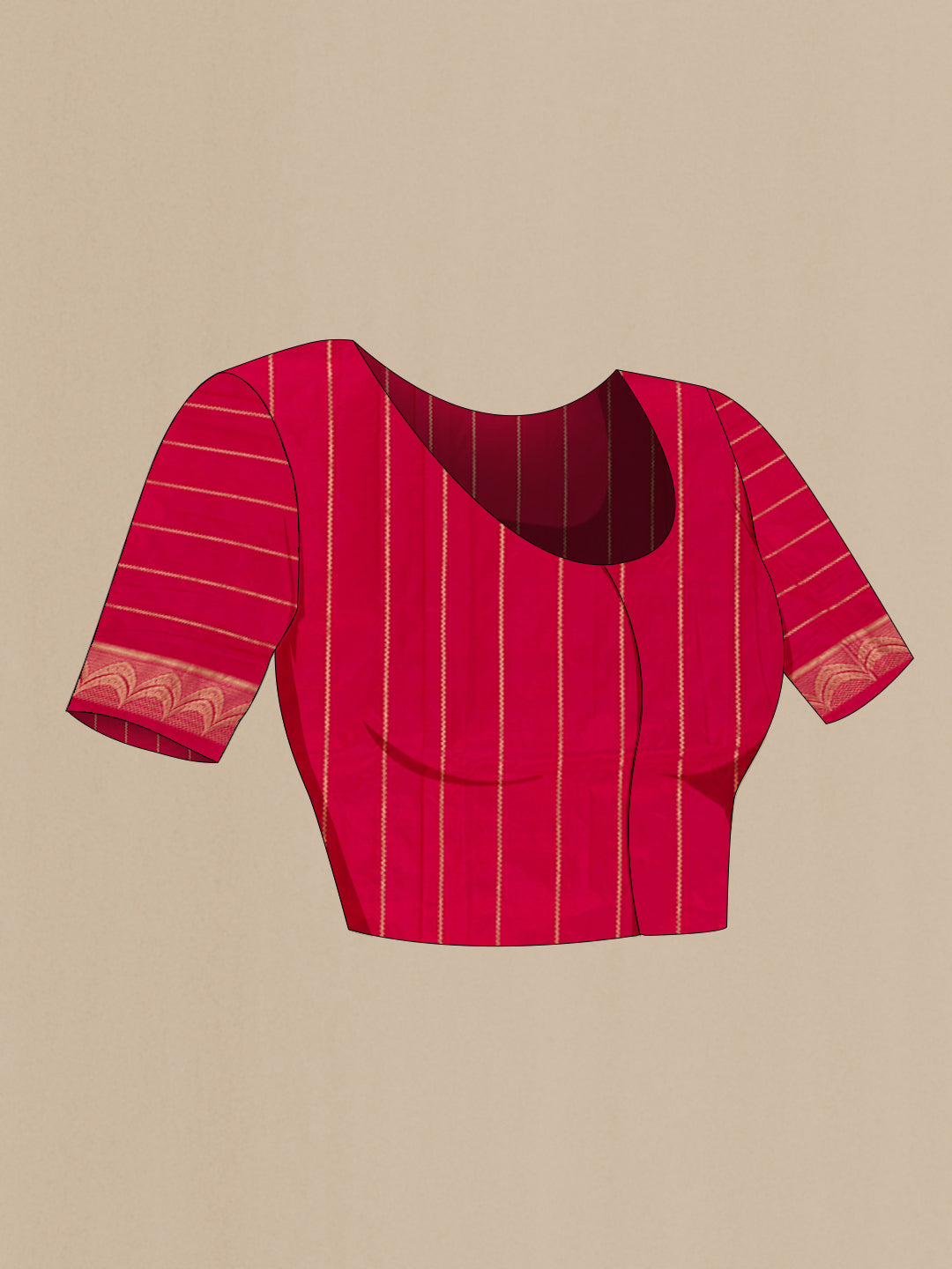 Close up image of the blouse of Pink Banarasi Katan Silk Saree with Zari Butta on the body and Zari Border. 