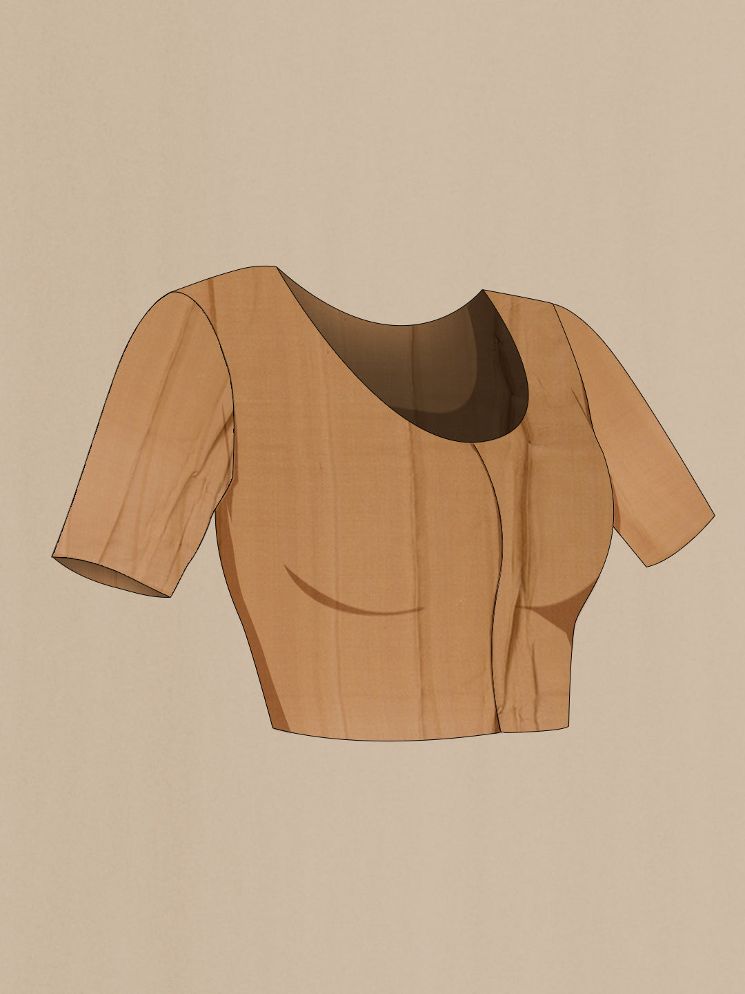 Close up image of the blouse of Sandal Tussar Silk Saree with Stripes on the body and Embroidery Border. 