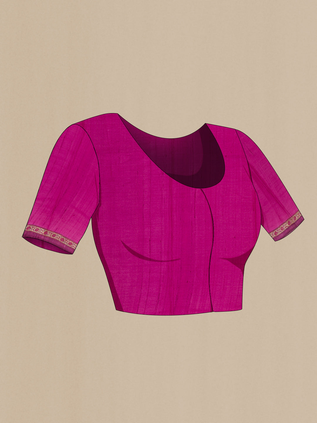 Close up image of the blouse of Light Magenta Tussar Silk Saree with Printed design on the body and Printed Border. 