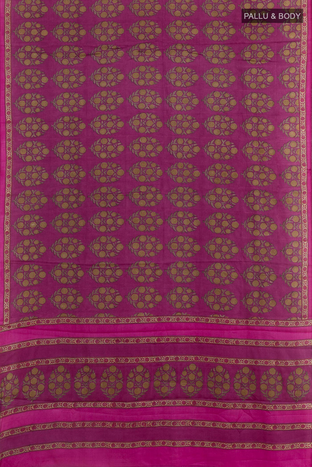 Flat view of Light Magenta Tussar Silk Saree with Printed design on the body and Printed Border. 