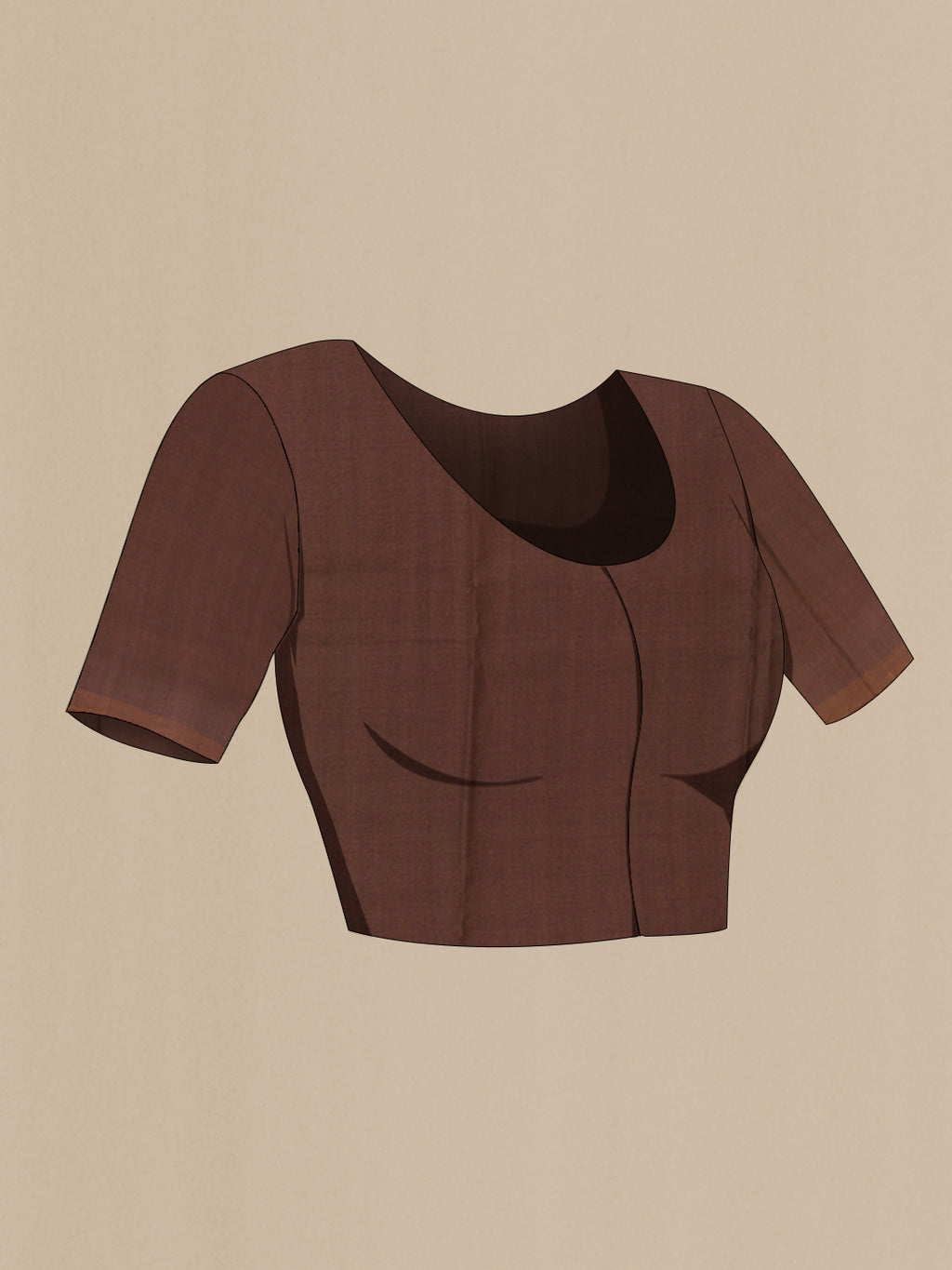 Close up image of the blouse of Brown Tussar Silk Saree with Printed design on the body and Zari Border. 
