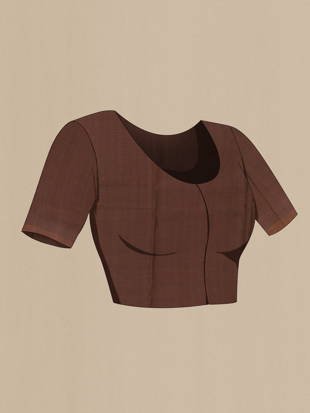 Close up image of the blouse of Brown Tussar Silk Saree with Printed design on the body and Zari Border. 
