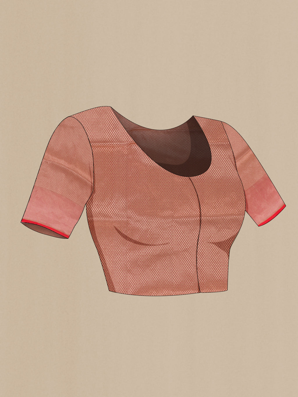 Close up image of the blouse of Pink Banarasi Silk Saree with Zari Brocade on the body and Zari Border. 