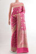 Pink Banarasi Silk Saree with Zari Brocade on the body and Zari Border.  displayed on a mannequin