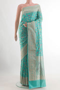 Blue Banarasi Silk Saree with Zari Brocade on the body and Zari Border.  displayed on a mannequin