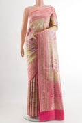 Multi Color Banarasi Silk Saree with Zari Brocade on the body and Zari Border.  displayed on a mannequin