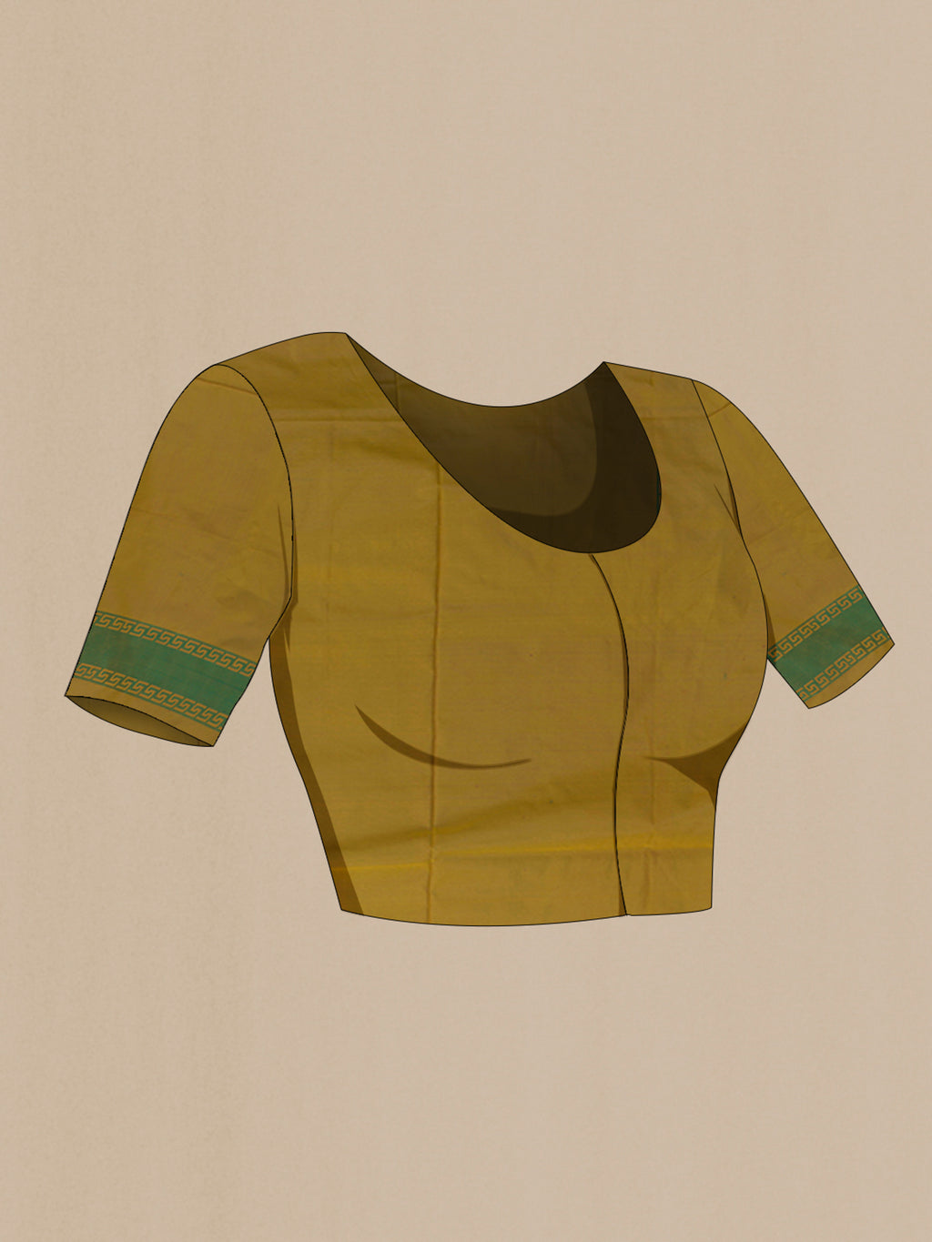 Close up image of the blouse of Mehandi Green Banarasi Silk Saree with Jacquard design on the body and Thread Border. 