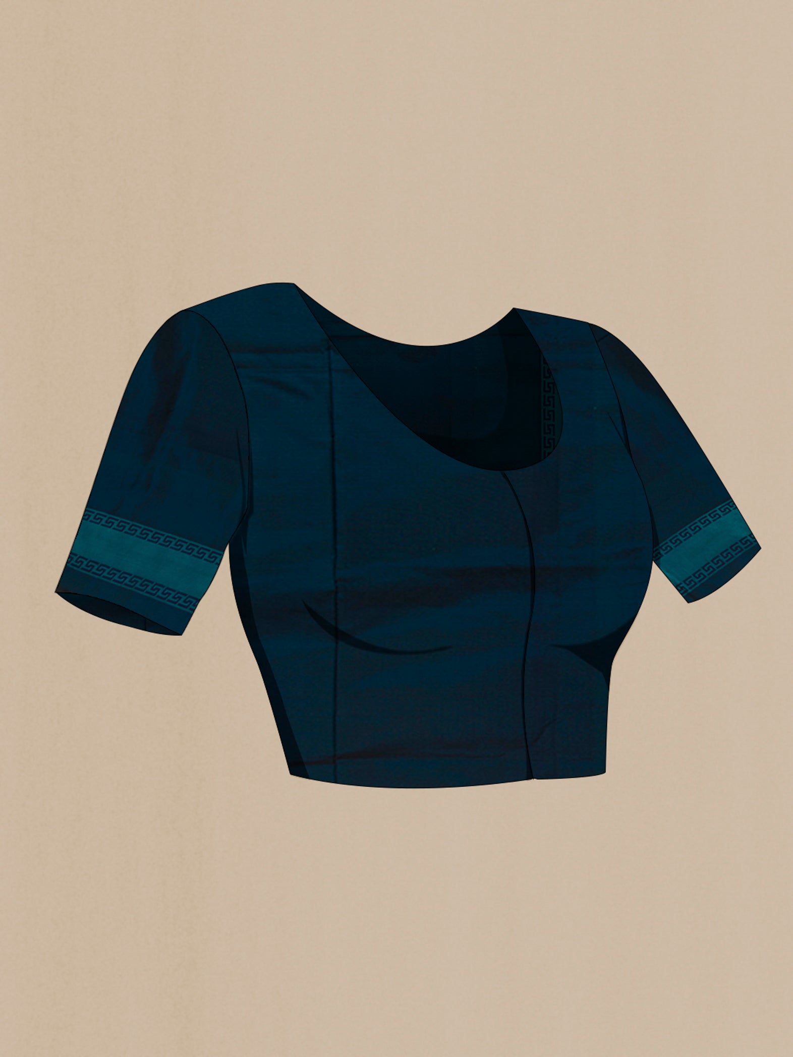 Close up image of the blouse of Dark Blue Banarasi Silk Saree with Jacquard design on the body and Thread Border. 