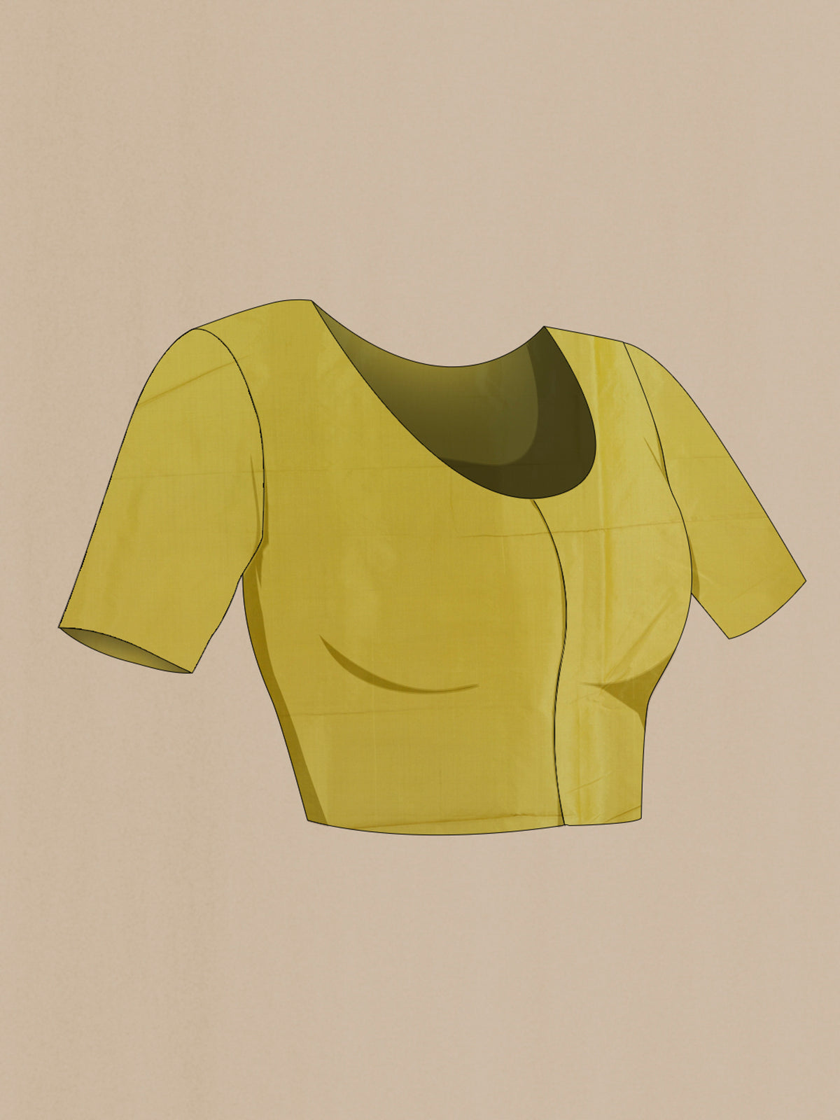 Close up image of the blouse of Pure Silk Yellow Banarasi Saree with Zari Brocade on the body and Zari Border. 