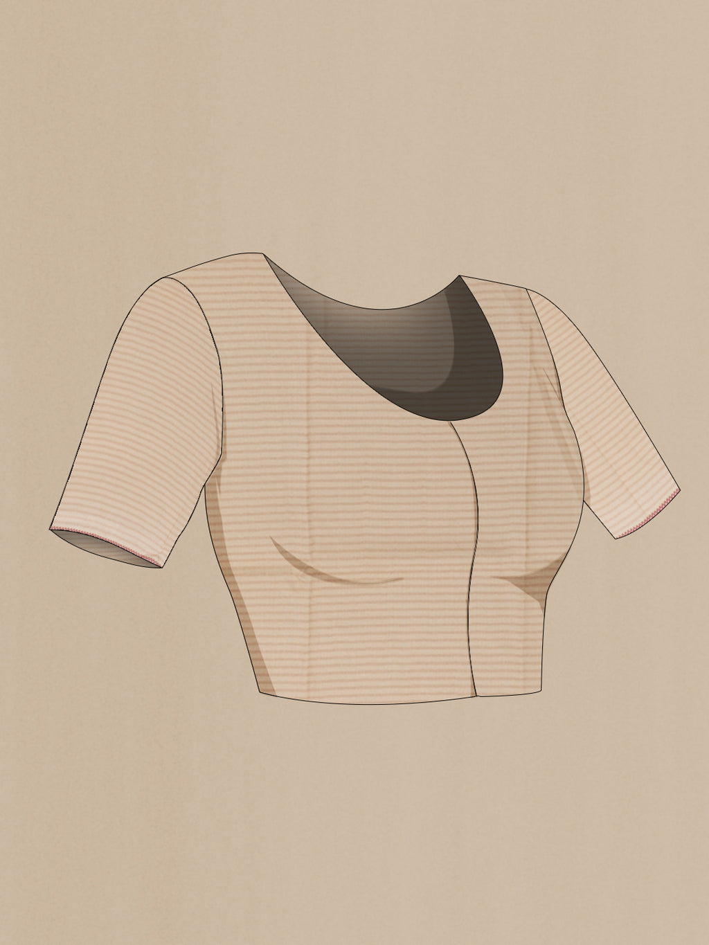 Close up image of the blouse of Beige Tussar Silk Saree with Half And Half on the body and Embroidery Border. 