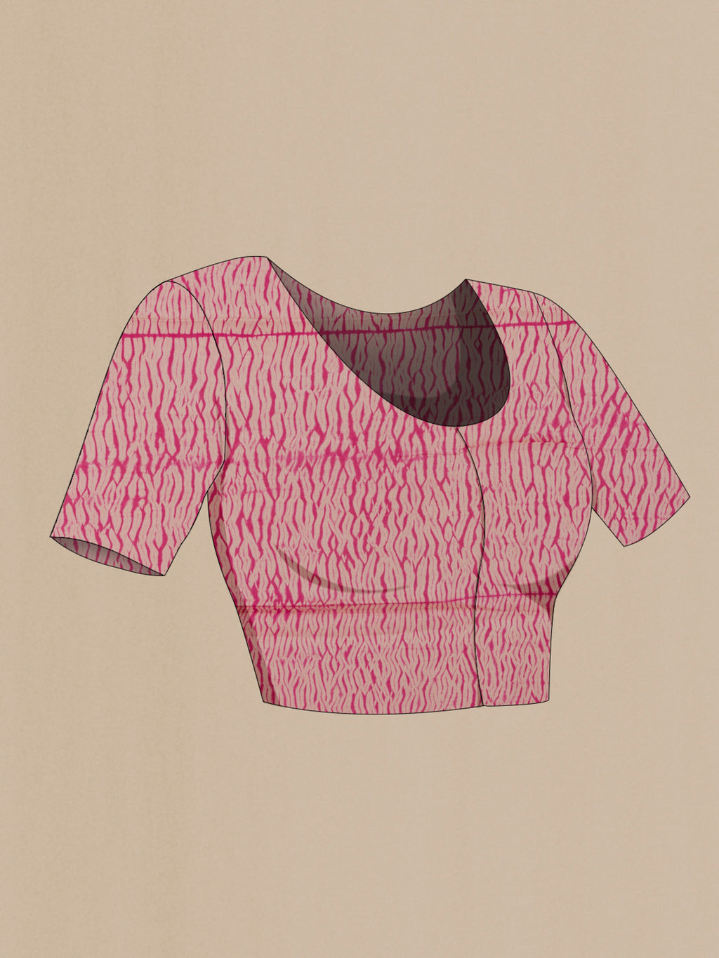 Close up image of the blouse of Pink Tussar Saree with Embroidery on the body and Embroidery Border. 