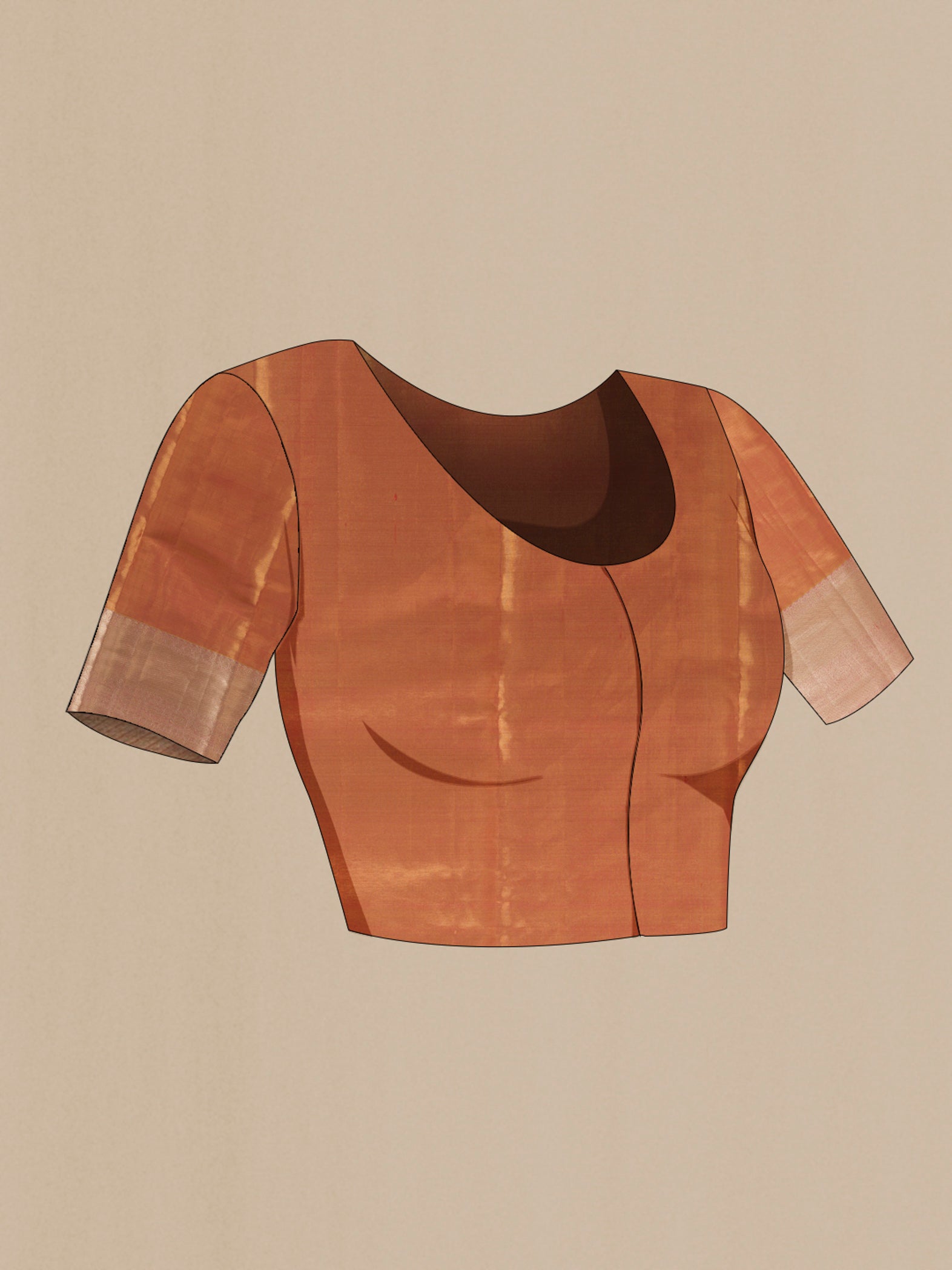 Close up image of the blouse of Pink Kanjivaram Tissue Silk Saree with Zari Brocade on the body and Zari Border. 