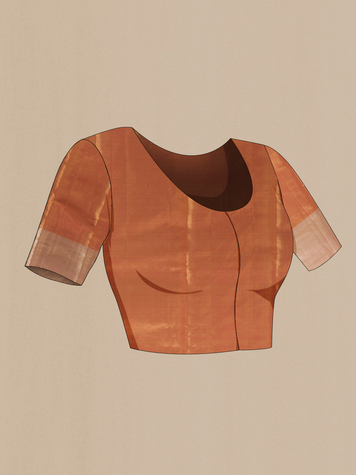 Close up image of the blouse of Pink Kanjivaram Tissue Silk Saree with Zari Brocade on the body and Zari Border. 
