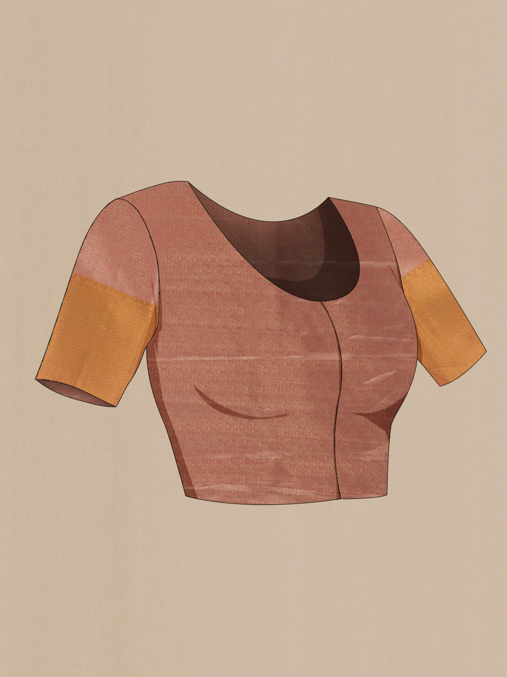 Close up image of the blouse of Golden Kanchipuram Tissue Silk Saree with Zari Brocade on the body and Zari Border. 