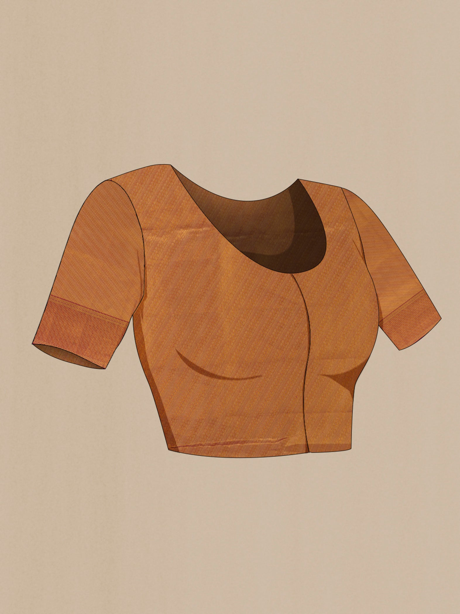 Close up image of the blouse of Golden Dual Tone Kanchipuram Tissue Silk Saree with Zari Brocade on the body and Zari Border. 