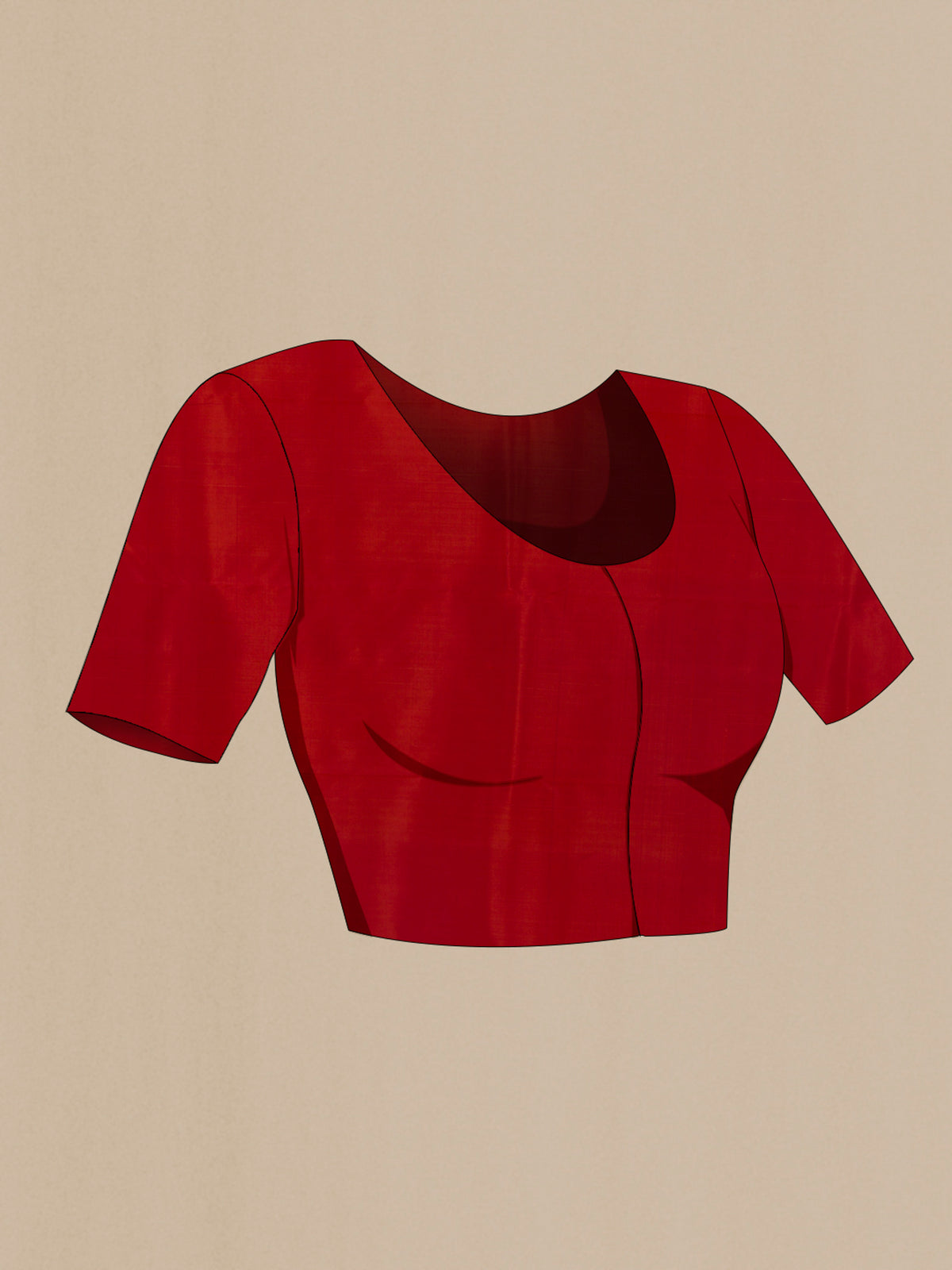 Close up image of the blouse of Pure Silk Red Kanjivaram Saree with Zari Butta on the body and Zari Border. 