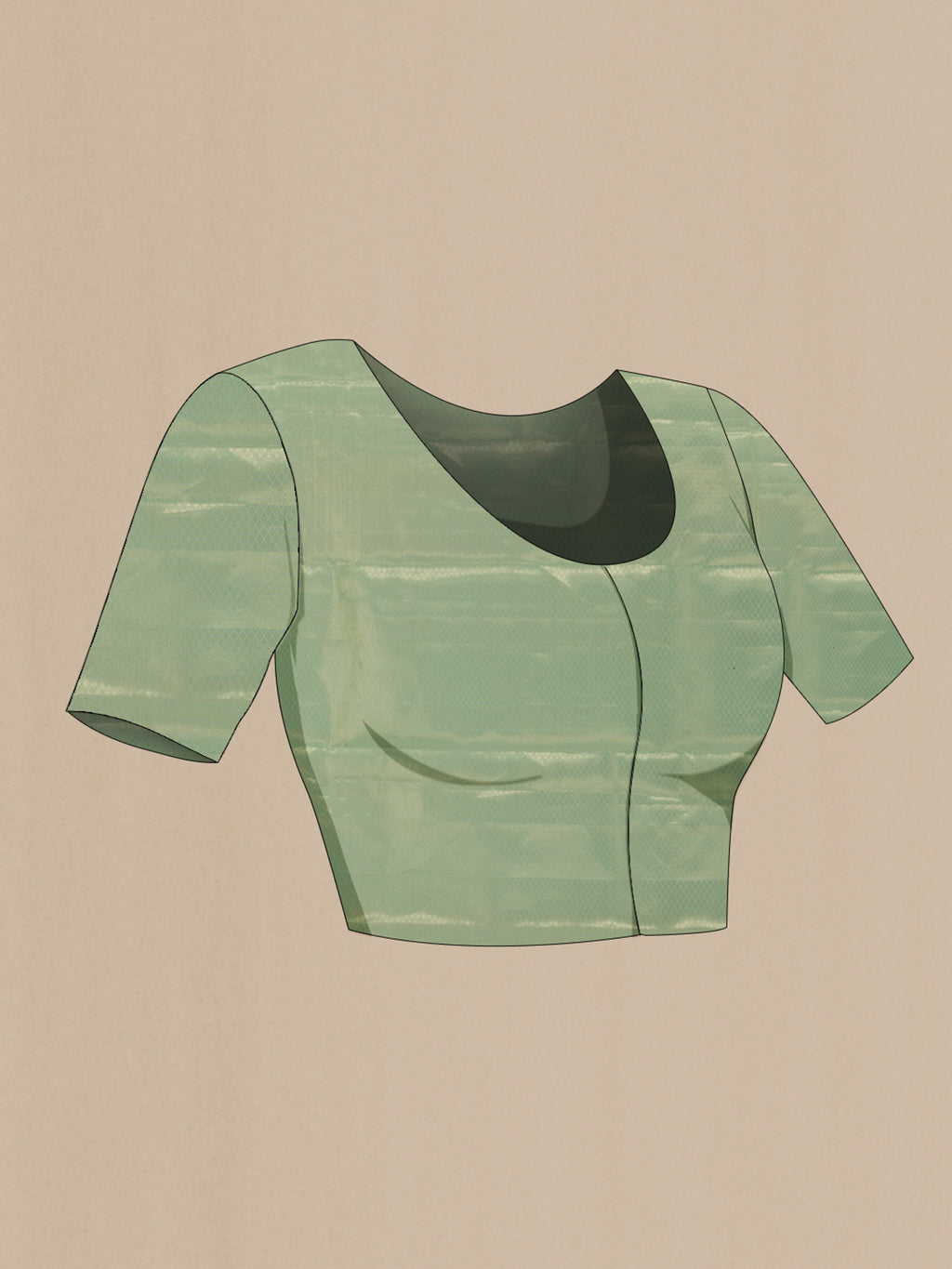Close up image of the blouse of Sea Green Kanjivaram Tissue Silk Saree with Zari Brocade on the body and Zari Border. 