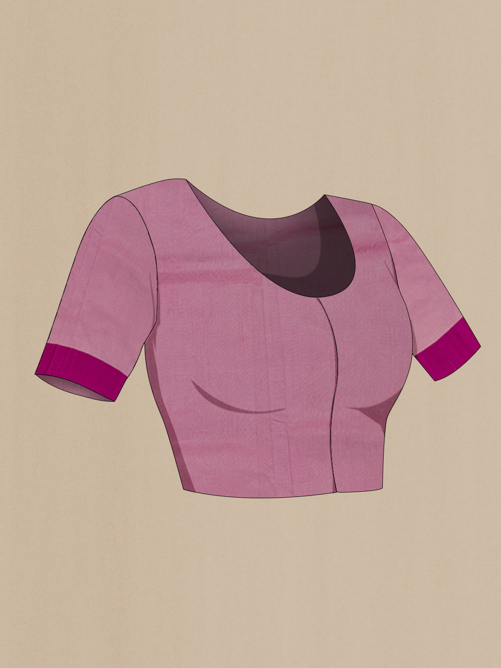 Close up image of the blouse of Purple Banarasi Kora Silk Saree with Stripes on the body and Plain Border. 