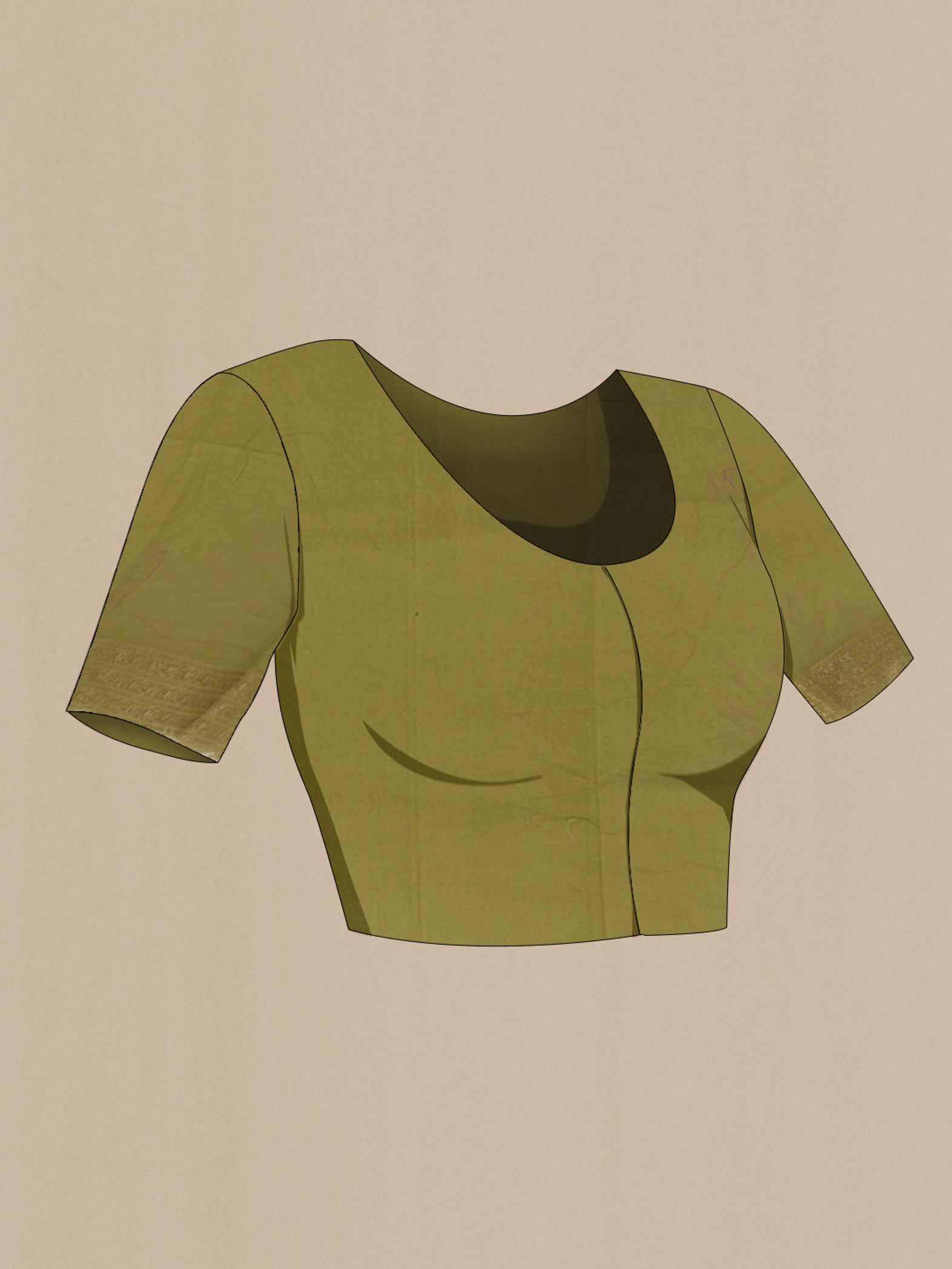 Close up image of the blouse of Green Blended Kora Cotton Saree with Zari Butta on the body and Zari Border. 