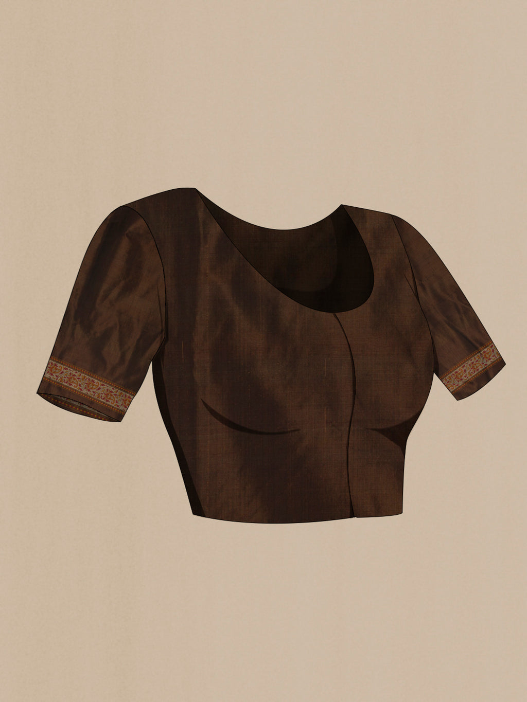 Close up image of the blouse of Brown Banarasi Tanchoi Silk Saree with Jacquard design on the body and Zari Border. 
