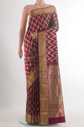 Pure Silk Purple Kanchipuram Saree with Zari Brocade on the body and Zari Border.  displayed on a mannequin