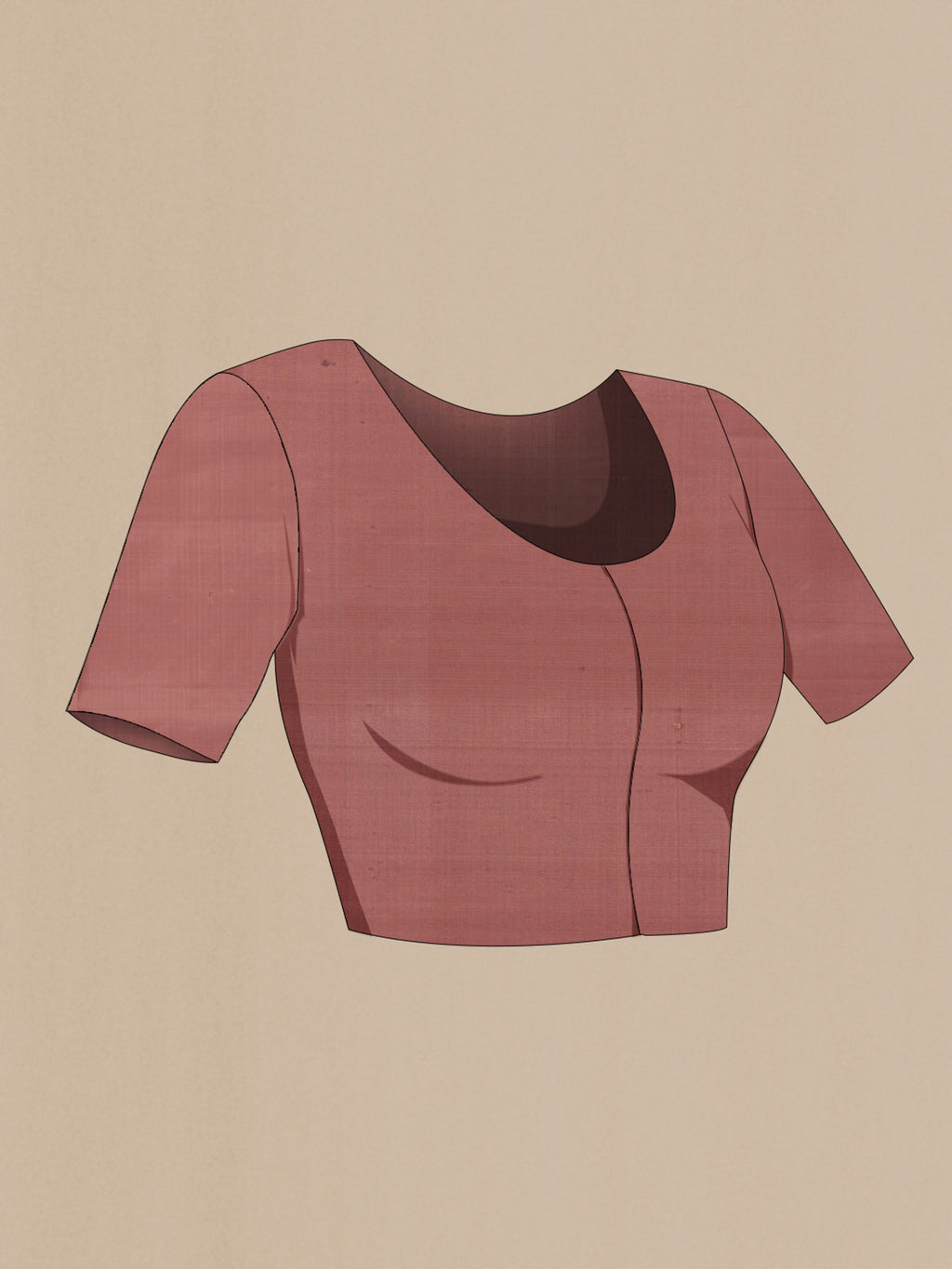 Close up image of the blouse of Rose Gold Soft Silk Saree with Stripes on the body and Without Border. 