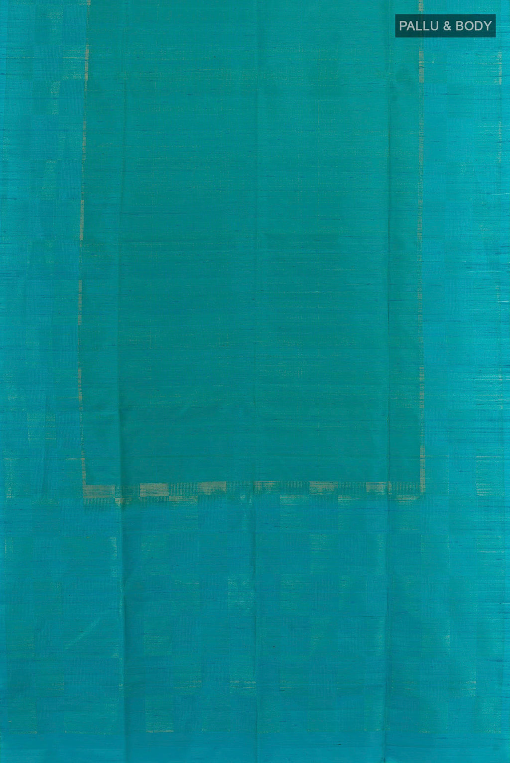 Flat view of Blue Soft Silk Saree with Plain Body and Plain Border. 