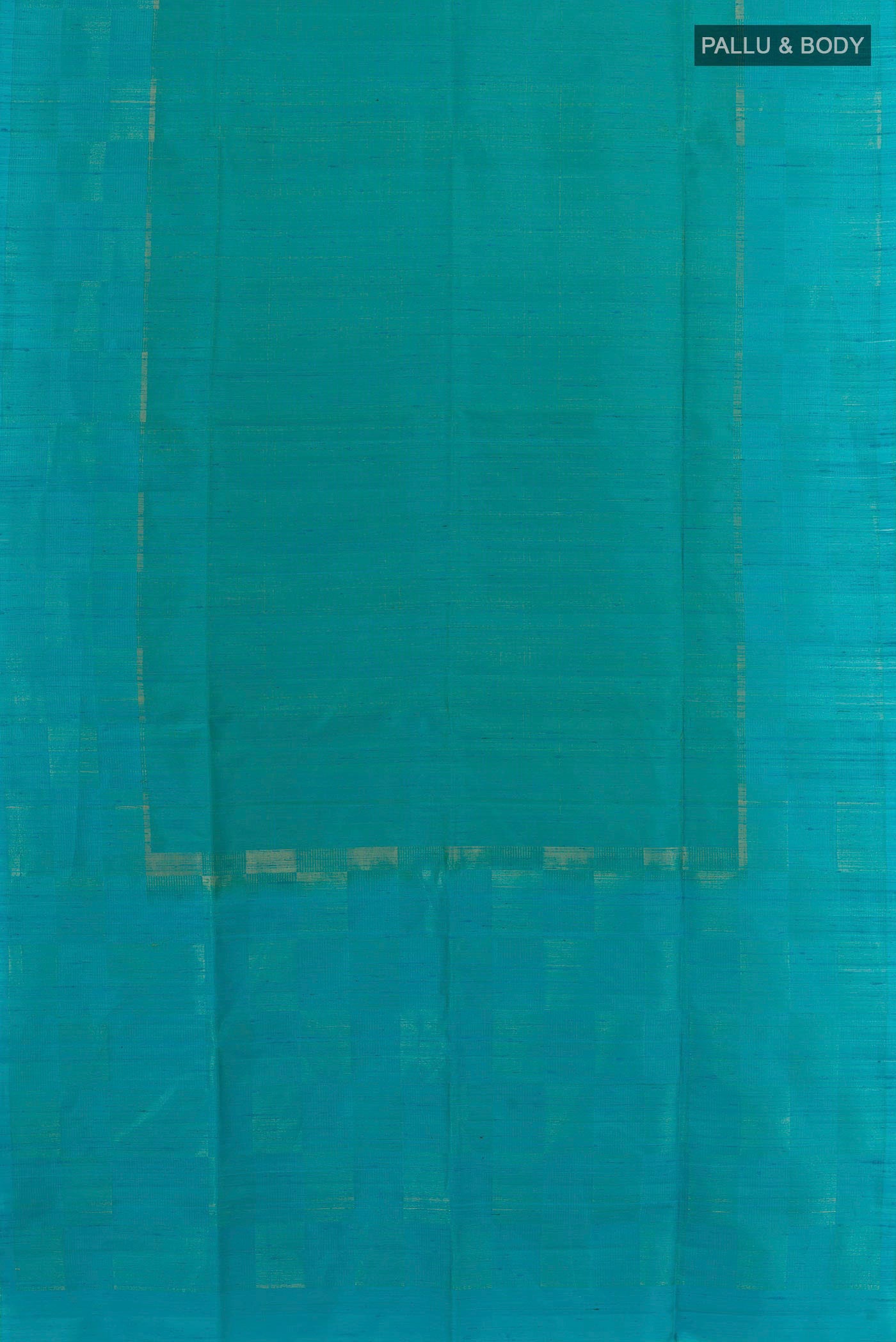 Flat view of Blue Soft Silk Saree with Plain Body and Plain Border. 