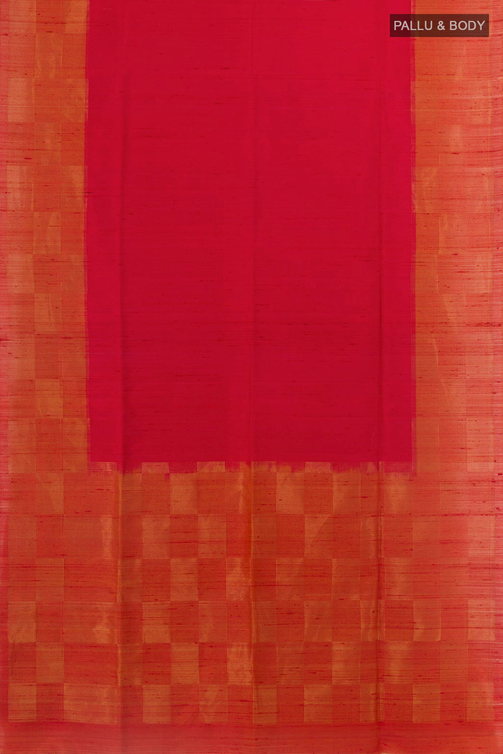 Flat view of Red Soft Silk Saree with Plain Body and Zari Border. 