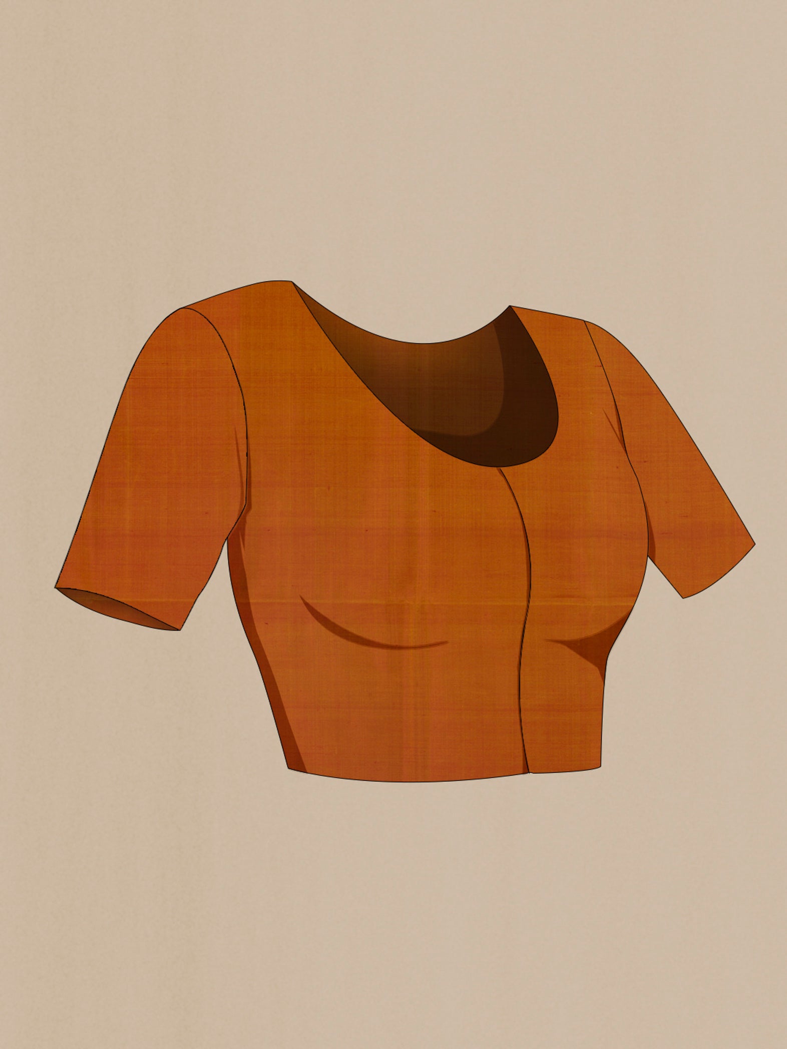 Close up image of the blouse of Rust Rajkot Patola Silk Saree with Pure Ikat on the body and Ikat Border. 