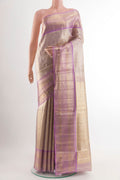 Lavender Kanjivaram Tissue Silk Saree with Zari Brocade on the body and Zari Border.  displayed on a mannequin