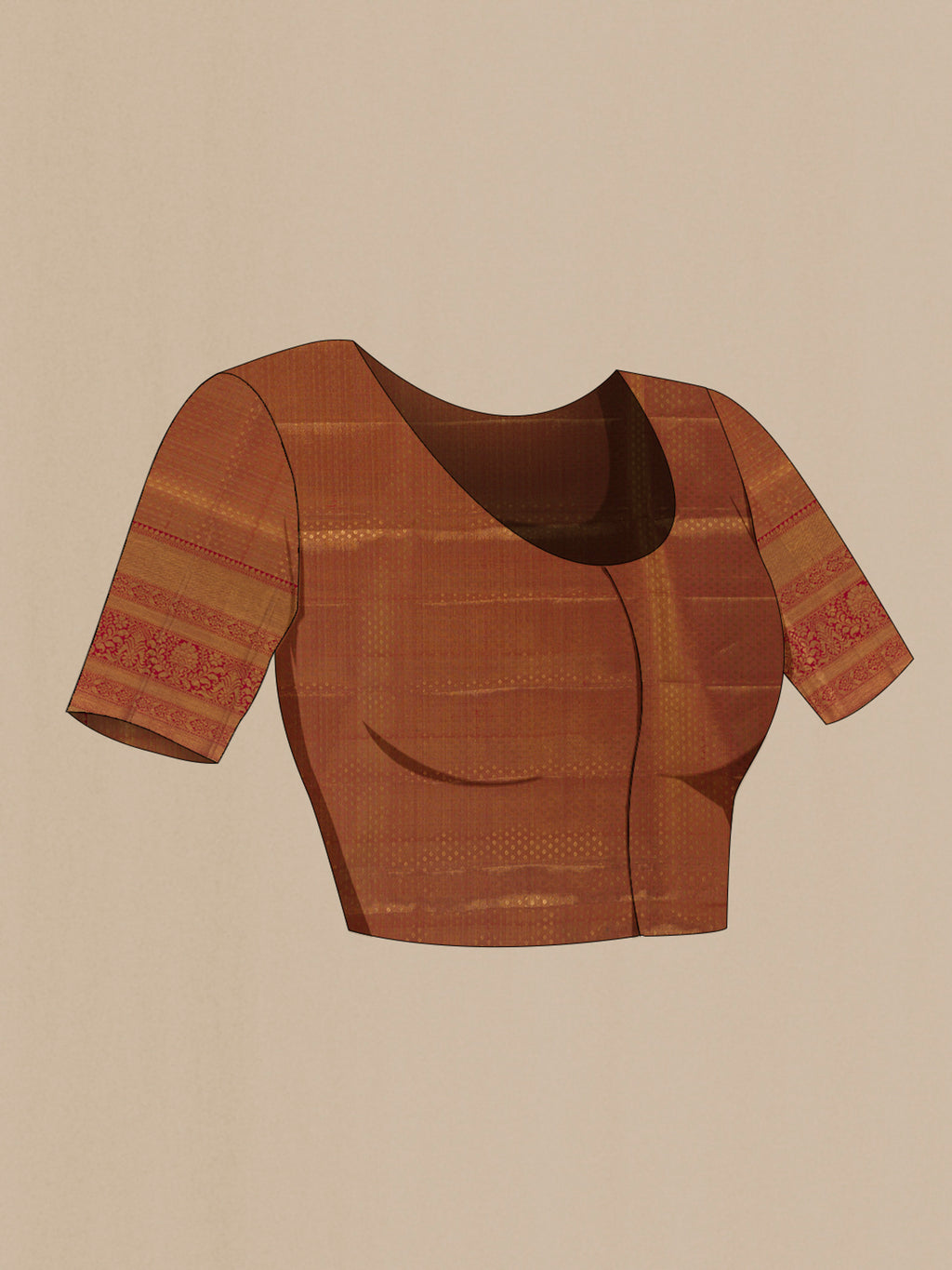 Close up image of the blouse of Golden Kanjivaram Tissue Silk Saree with Zari Brocade on the body and Zari Border. 