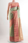 Sea Green Kanjivaram Tissue Silk Saree with Zari Brocade on the body and Zari Border.  displayed on a mannequin