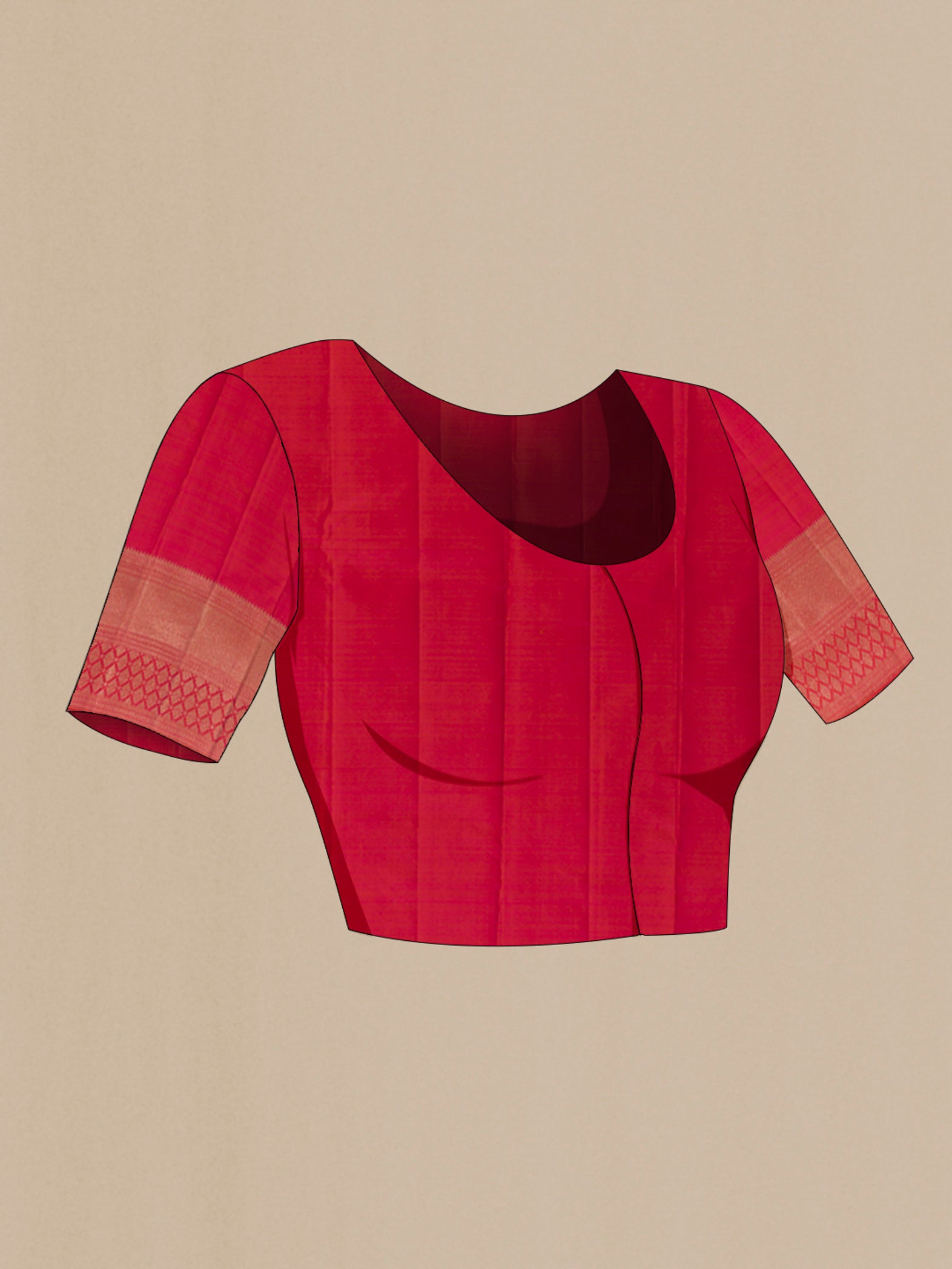 Close up image of the blouse of Pink Kanchipuram Silk Saree with Zari Brocade on the body and Zari Border. 