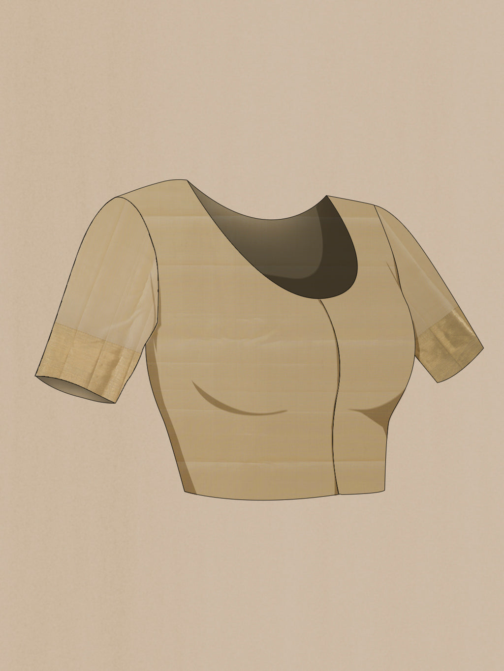 Close up image of the blouse of Pure Silk Beige Kanjivaram Saree with Zari Brocade on the body and Zari Border. 