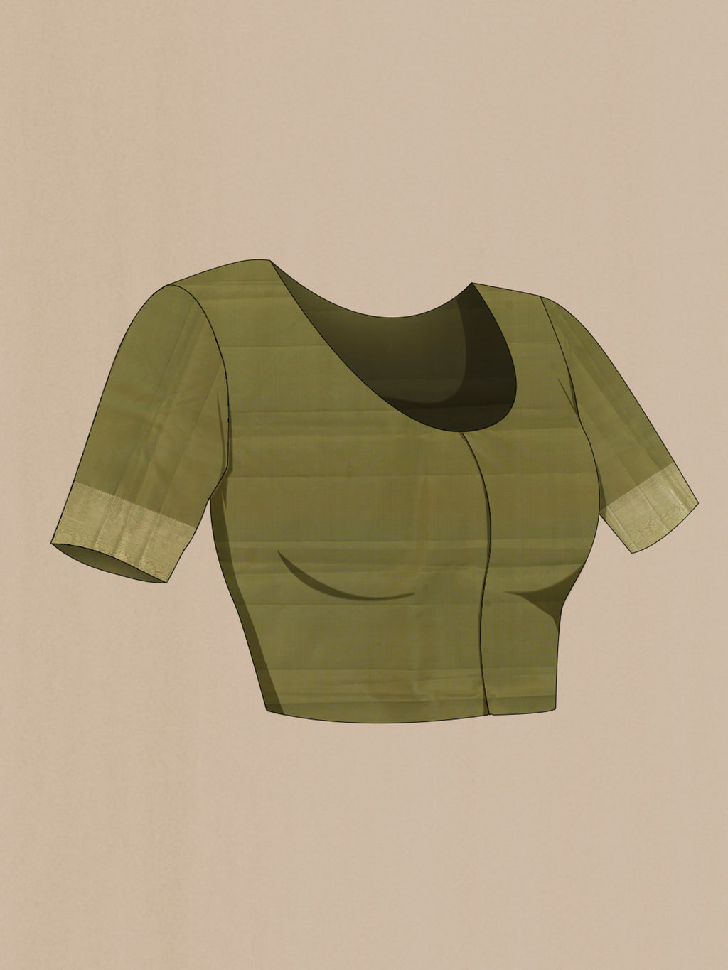 Close up image of the blouse of Green Kanjivaram Silk Saree with Zari Brocade on the body and Zari Border. 