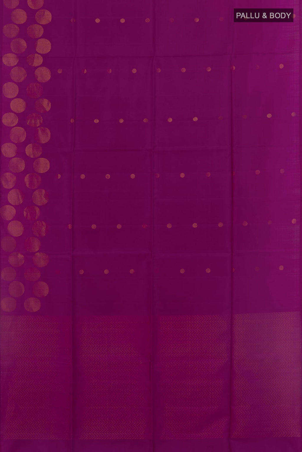 Flat view of Purple Soft Silk Saree with Zari Butta on the body and Zari Border. 