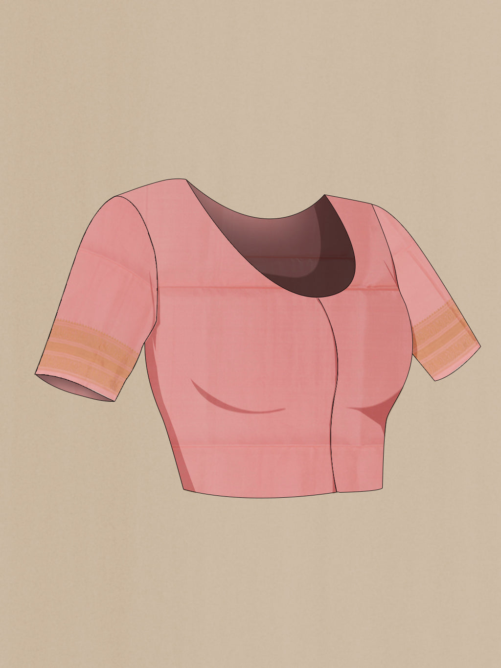 Close up image of the blouse of Pink Soft Silk Saree with Zari Butta on the body and Zari Border. 