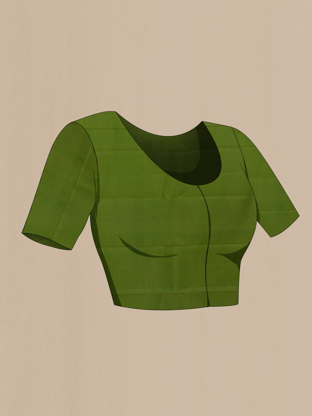 Close up image of the blouse of Green Kanchipuram Silk Saree with Zari Butta on the body and Zari Border. 