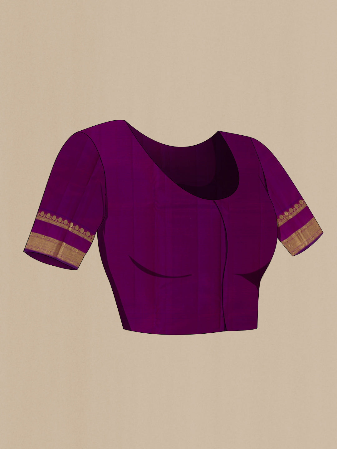 Close up image of the blouse of Mustard Kanchipuram Silk Saree with Zari Brocade on the body and Zari Border. 