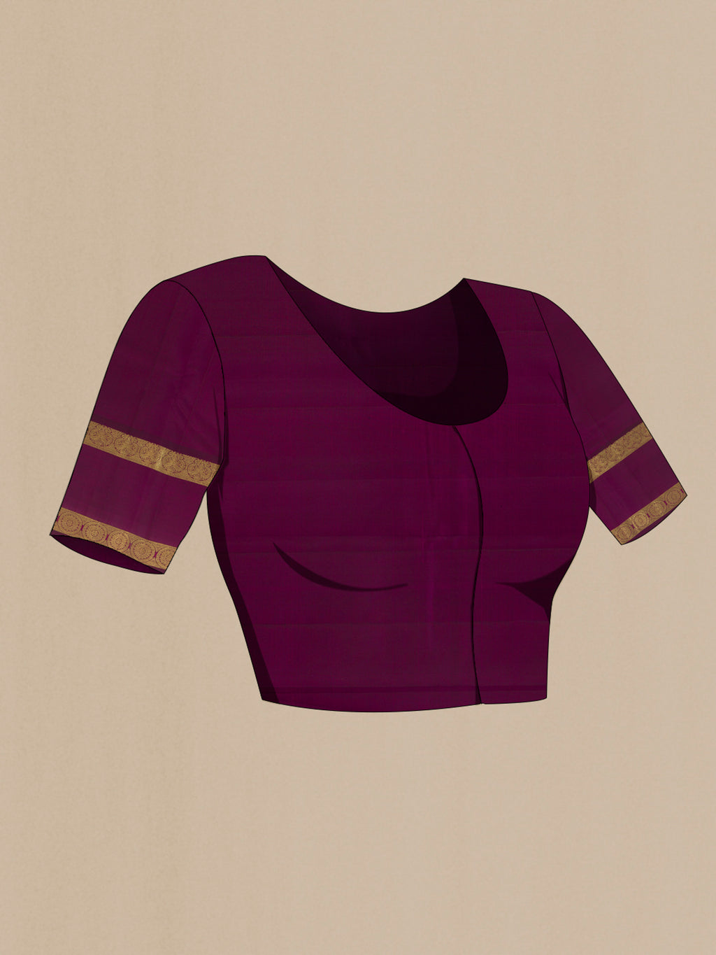 Close up image of the blouse of Pink Kanchipuram Silk Saree with Stripes on the body and Zari Border. 