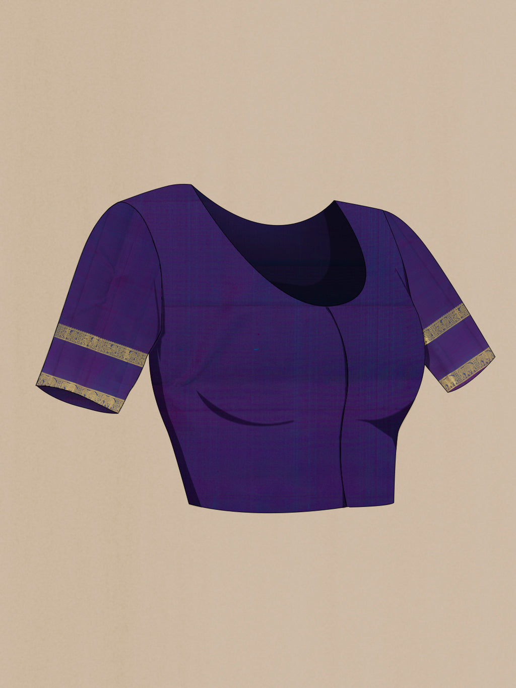 Close up image of the blouse of Blue Kanchipuram Silk Saree with Checked design on the body and Zari Border. 