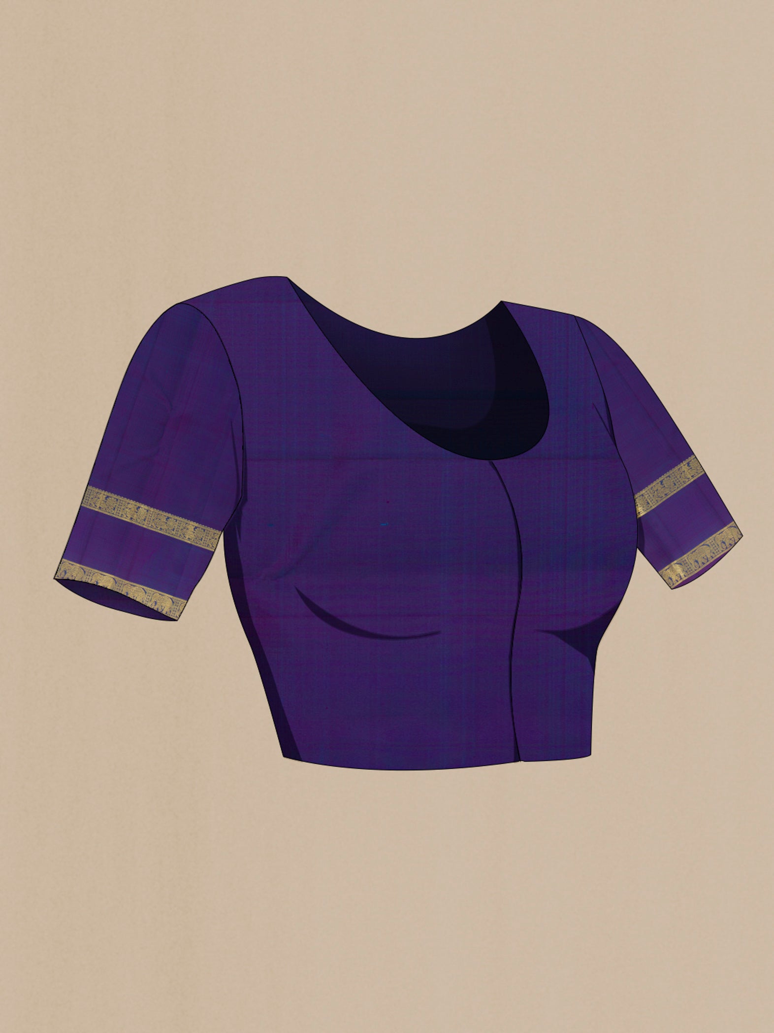 Close up image of the blouse of Blue Kanchipuram Silk Saree with Checked design on the body and Zari Border. 