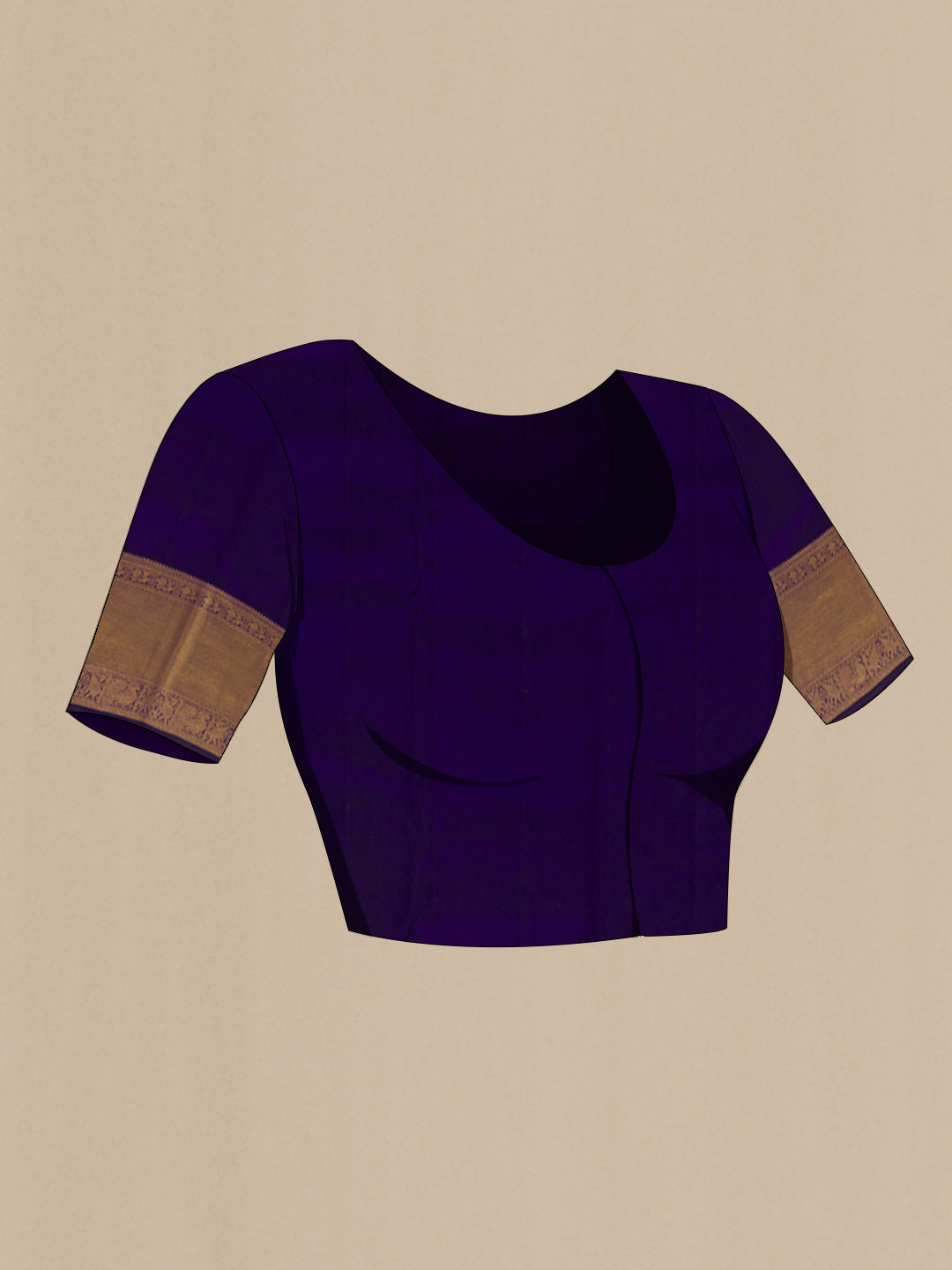 Close up image of the blouse of Green Kanchipuram Silk Saree with Zari Brocade on the body and Zari Border. 