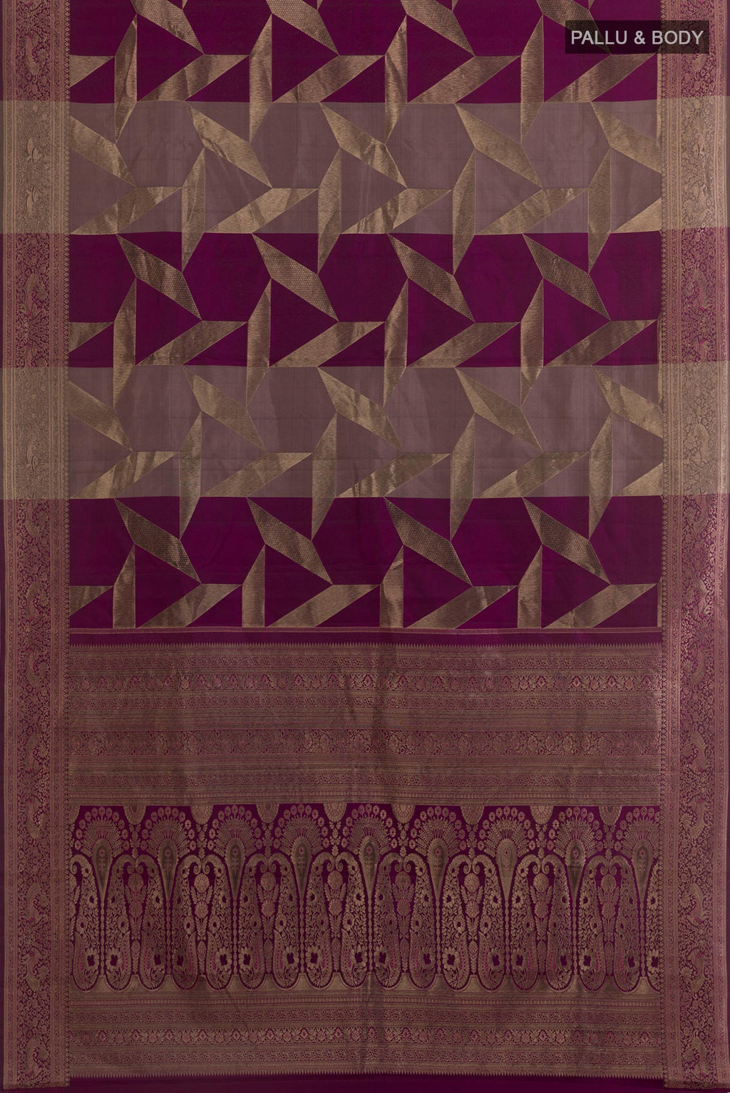 Flat view of Multi Color Kanjivaram Silk Saree with Zari Butta on the body and Zari Border. 