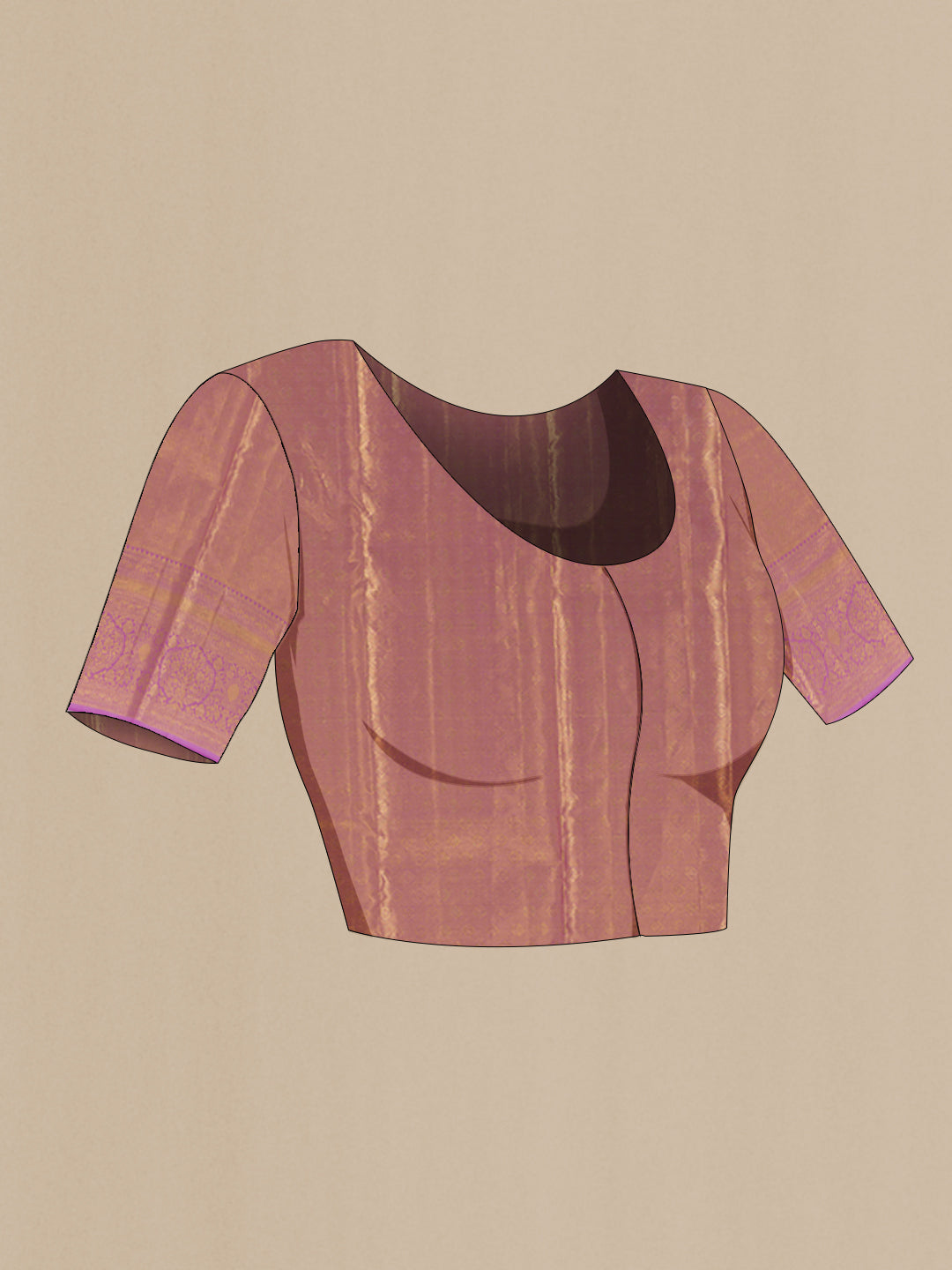Close up image of the blouse of Lavender Dual Tone Kanchipuram Tissue Silk Saree with Zari Brocade on the body and Zari Border. 